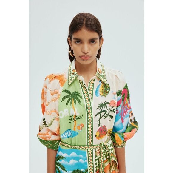 ALEMAIS Paradiso Printed Linen Mini Dress AU6/US2 - Picture 6 of 12